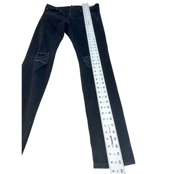 Rag & Bone Fit 1 Extra Slim Jeans Mens 31 Black Button Fly Distressed Mid Rise - Picture 7 of 16